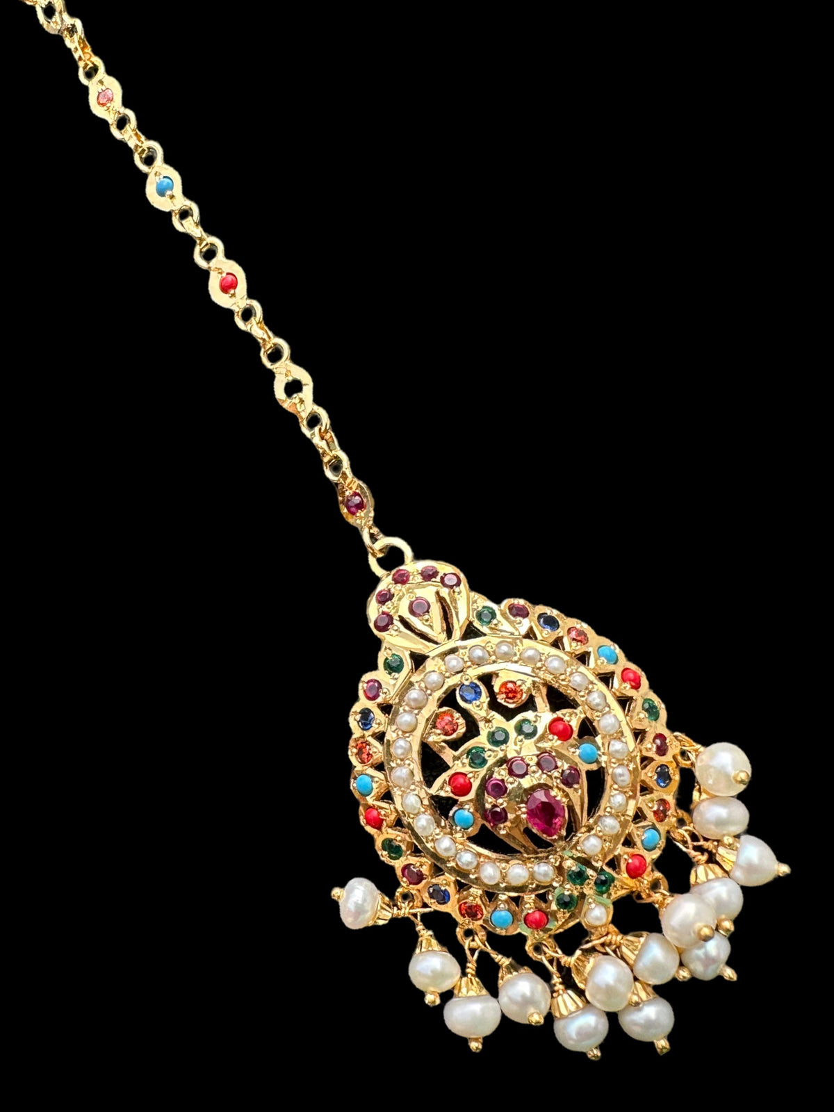 Gold plated silver tika in navratan ( SHIPS IN 5 WEEKS )