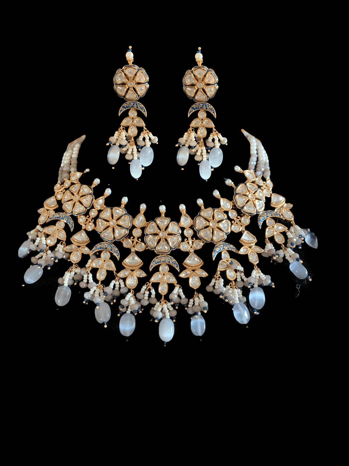 NS350 Samara polki necklace -dull lavender beads with blue meenakari (READY TO SHIP )