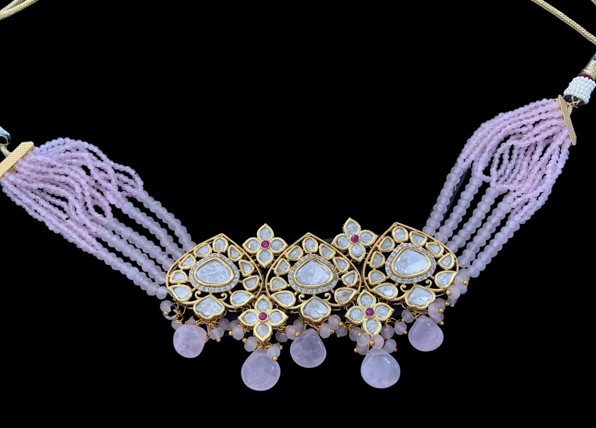 C292 Neelam polki choker in pink ( READY TO SHIP )