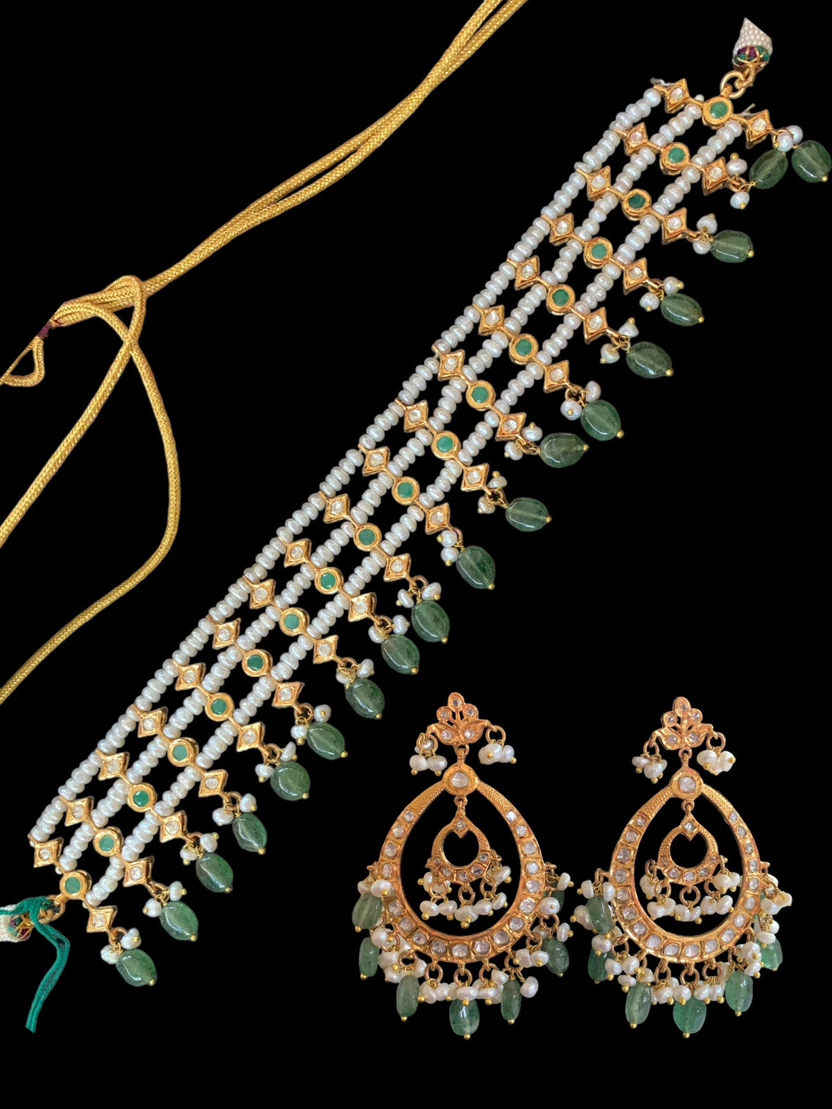 Sidra gold plated choker in emeralds and fresh water pearls ( SHIPS IN 4 WEEKS )