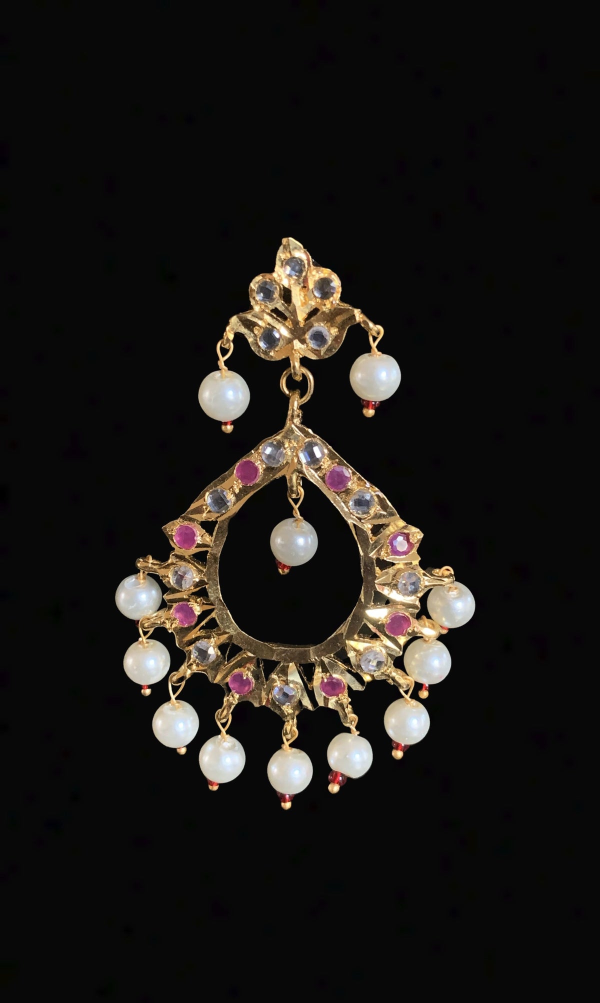 DER269 Maria chandbali in Ruby with pearls ( READY TO SHIP )
