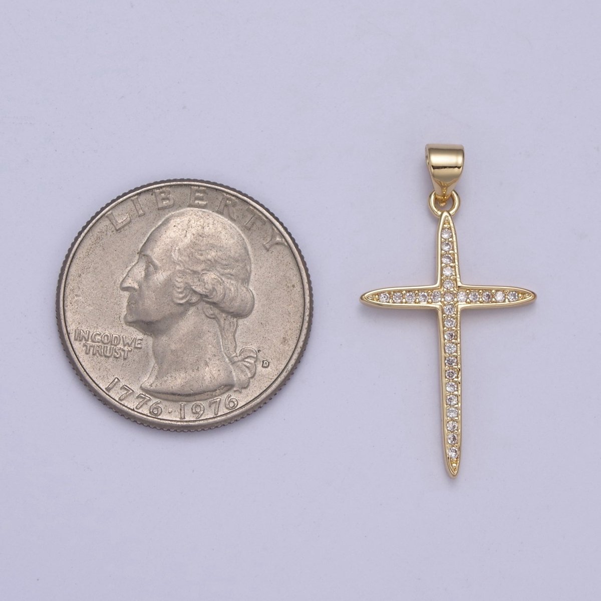 Large 14k Gold Filled CZ Micro Pave Gold Cross Shape Pendant, Gold Cross Charms H-398