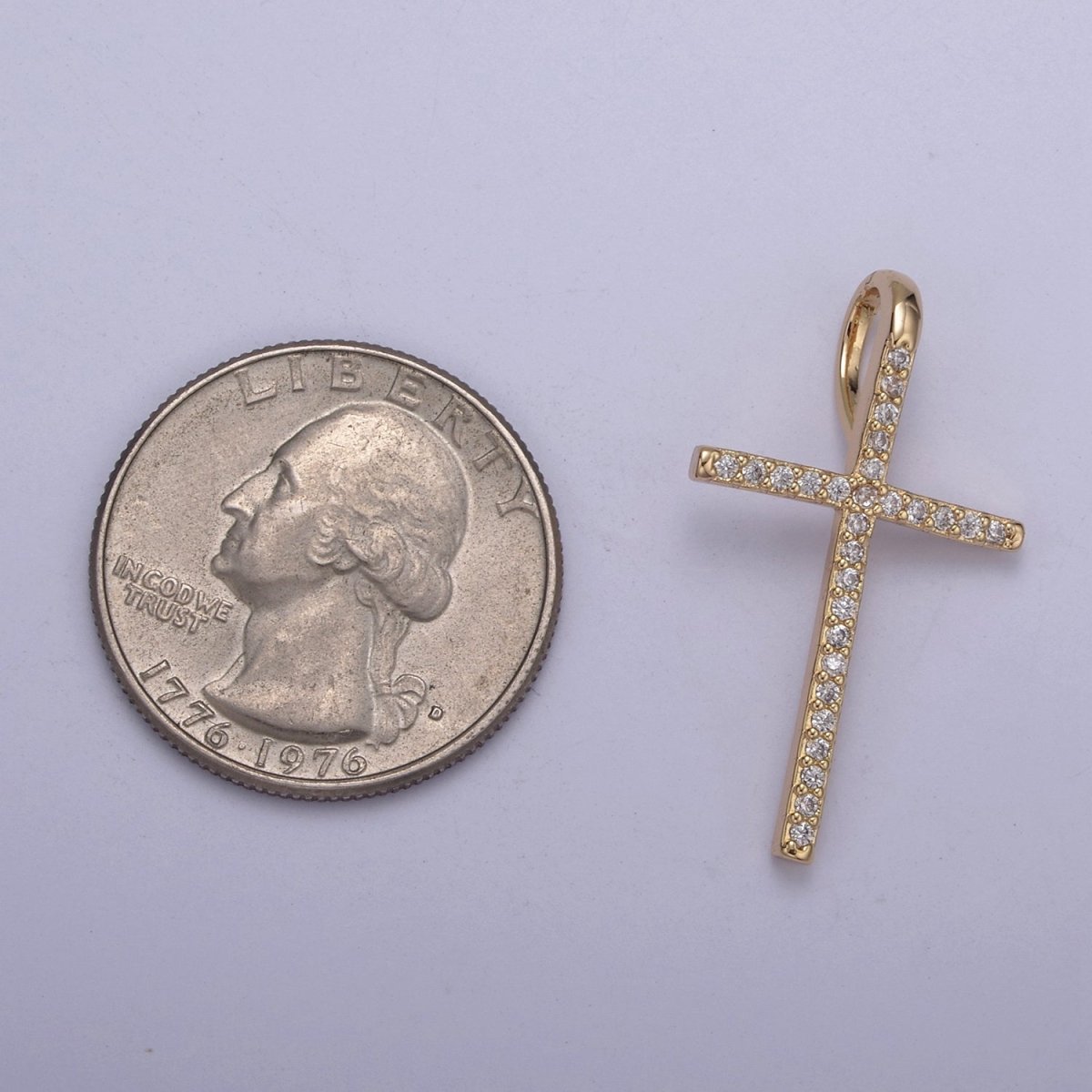 Large Gold Cubic Zirconia Cross Pendant - 18k Gold Filled Religious Cross Pendant Christian Catholic Cross Rosary H-424
