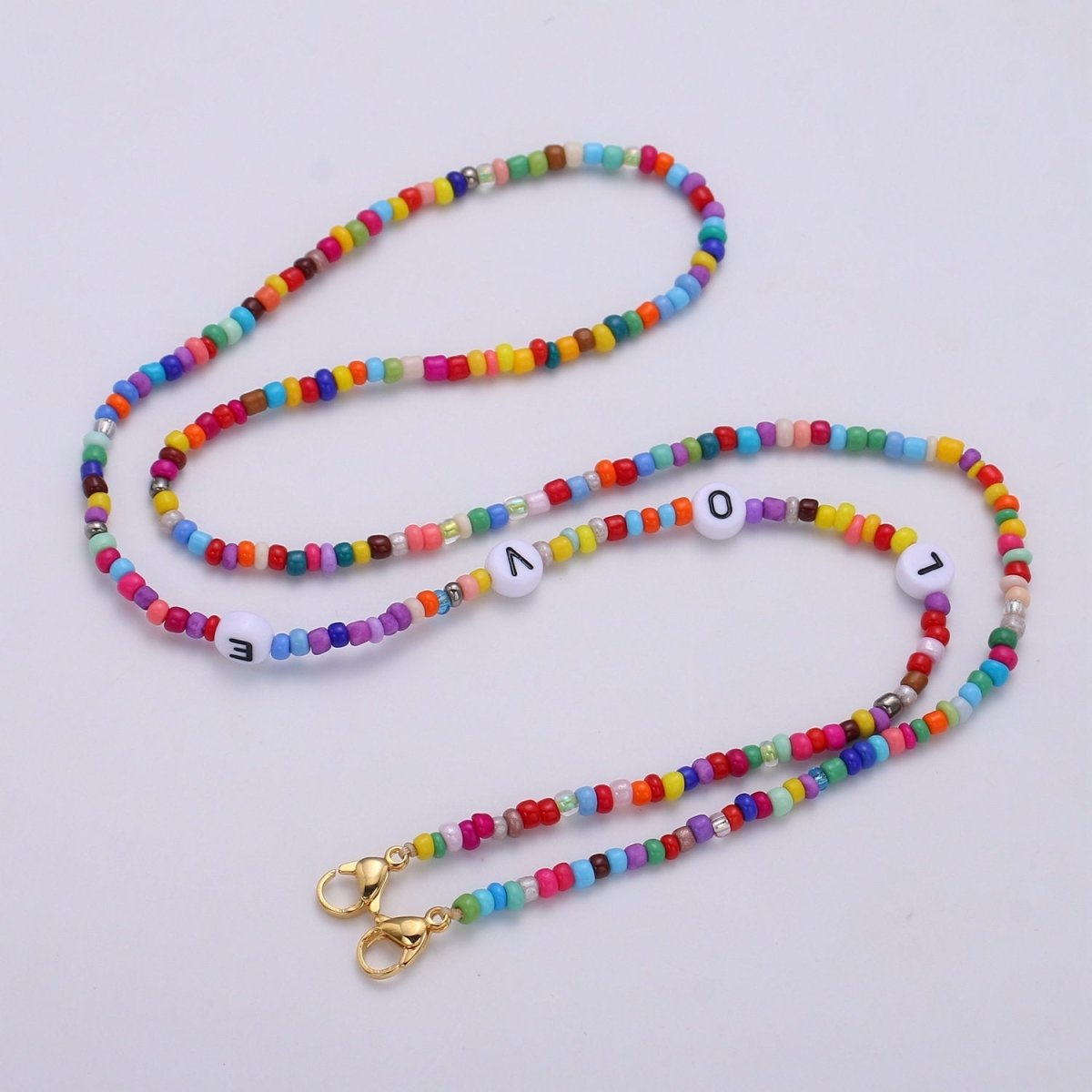 LOVE Face Mask Lanyard, Beaded Mask Necklace, Kids Adult Face Mask Chain, Fun Rainbow Colorful Mask Chain, Gold Mask Holder Chain with Clasp