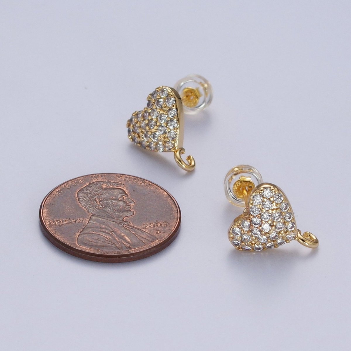 OS Micro Pave Cubic Zirconia Heart Stud Earrings with Open Loop Link, Valentine Love Component For Earrings Making L-872