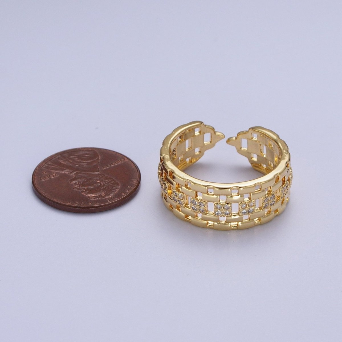 Micro Pave CZ Panther Chain Link Band Ring in Gold & Silver | O-070 O-071