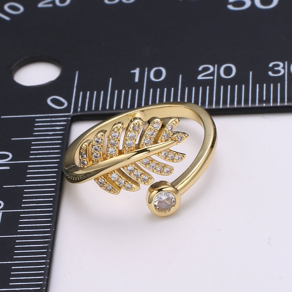 Micro Pave Gold Leaf Branch Ring, Gold Leaf Ring, Layering Ring, Vine Ring, Laurel Ring, Nature Jewelry, twig open adjustable ring