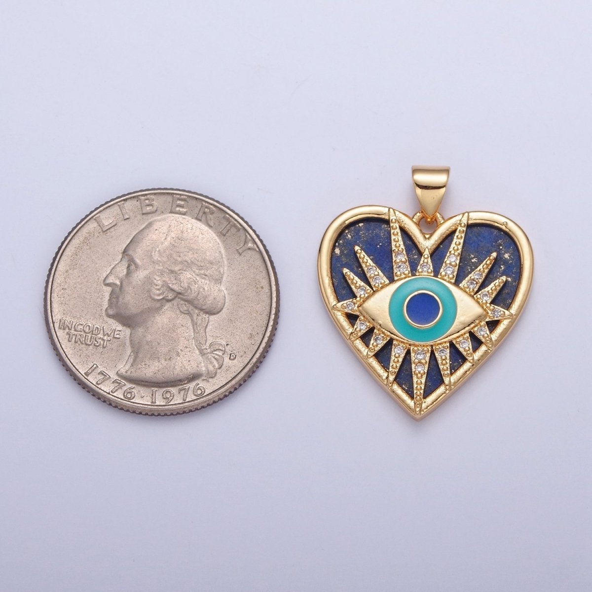 Micro Pave Protection Evil Eye Pendant, Blue Lapiz Heart Pendant H-687