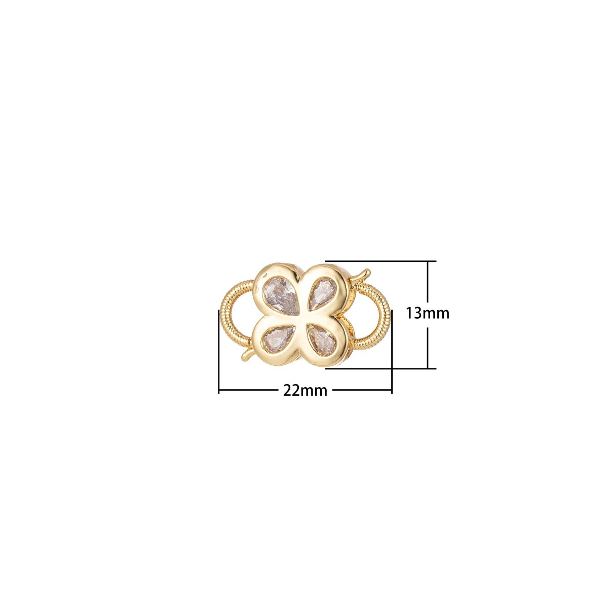 Mini Gold Clover Cubic Zirconia Clasp Lock, Interlock Cubic Clasp Fastener for Bracelet Necklace Clear Cz Supply L-350