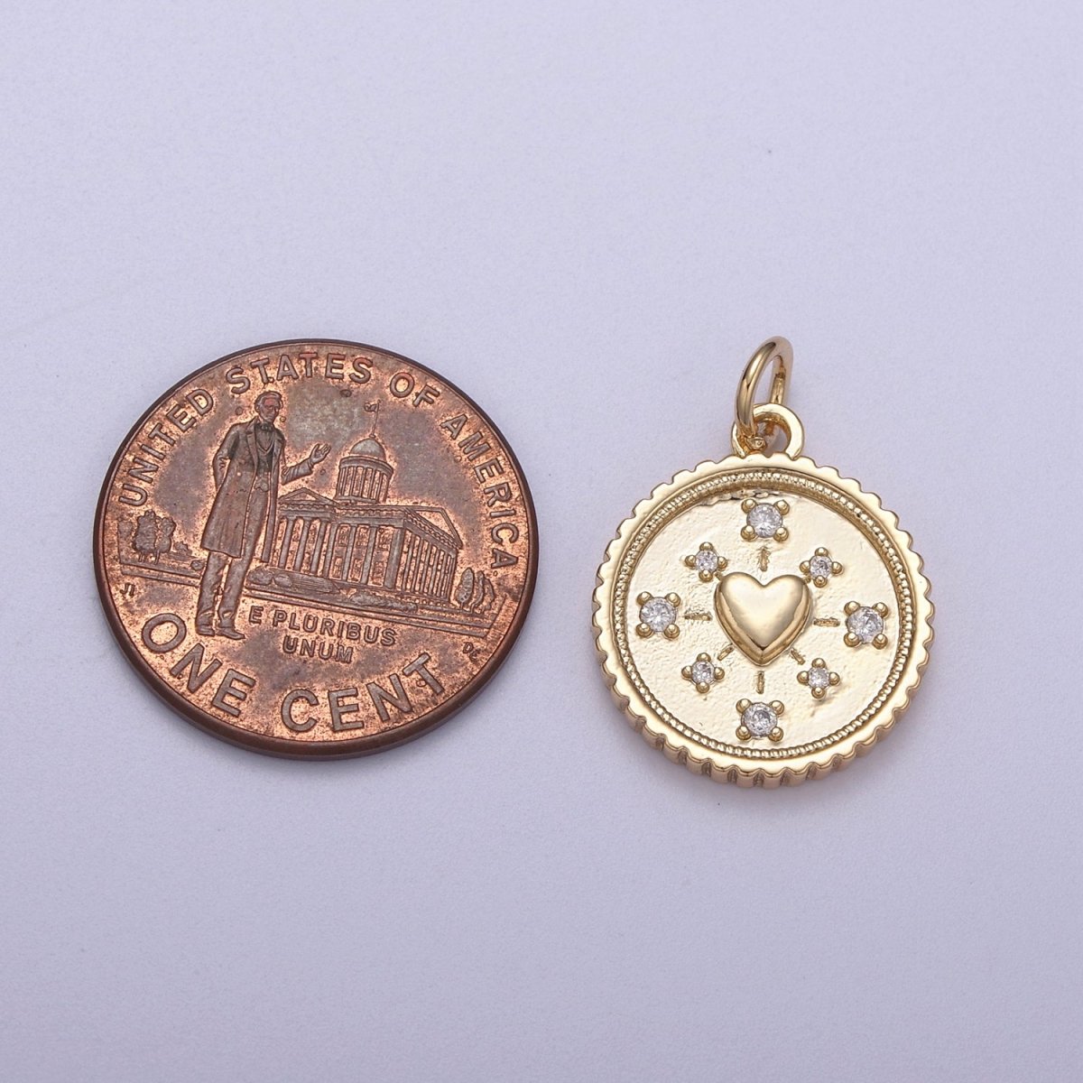 Mini Gold Coin Charm Necklace With Heart Medallion, Add on Love Heart Pendant N-297