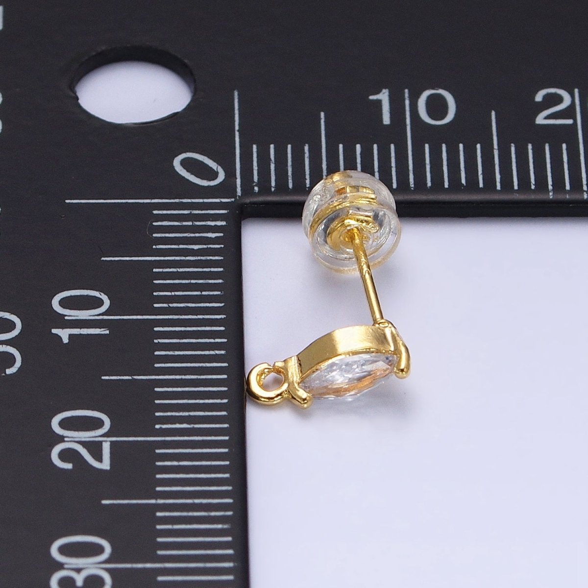 Mini Gold Marquise CZ Stone Earring Post Stud Earring with Open Link for Earring Component Z-189