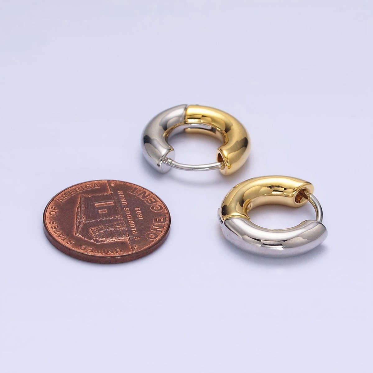 Mixed Metal 16mm, 20mm Gold & Silver Two Tone Statement Huggie Earrings | AB-572