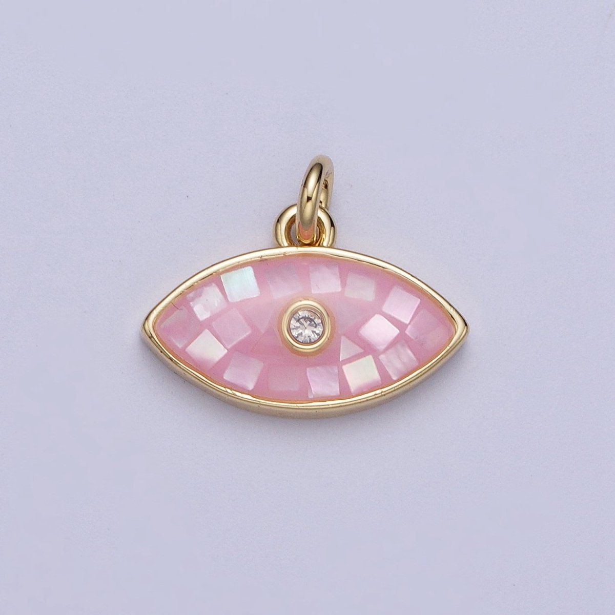 Natural Green Pink White Blue Black Shell Evil Eye Charm in Gold for Add on Jewelry| X-765 - X-768