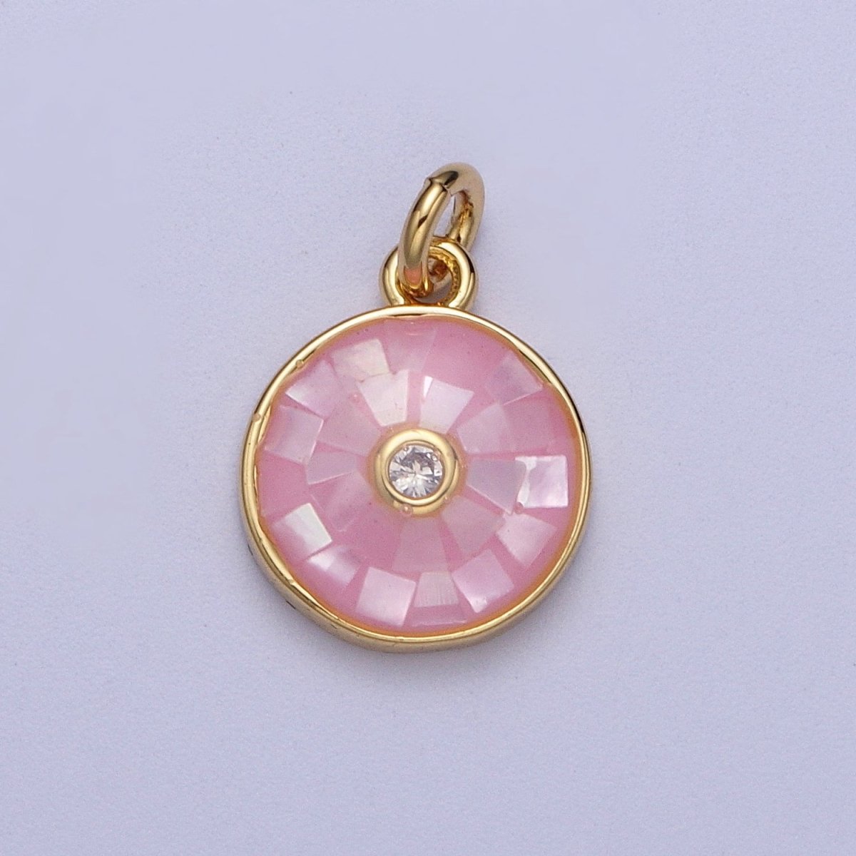 Natural Green Pink White Blue Black Shell Round Medallion Sun Charm in Gold for Celestial Jewelry| X-760 -X-764