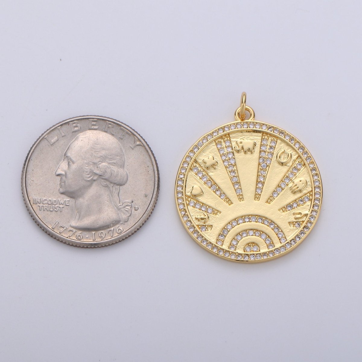 New Gold Lucky Coin Talisman Charm Necklace, 14k Gold Filled Disc Round Pendant Lucky Medallion Pendant for Necklace Jewelry Making Supply D-339