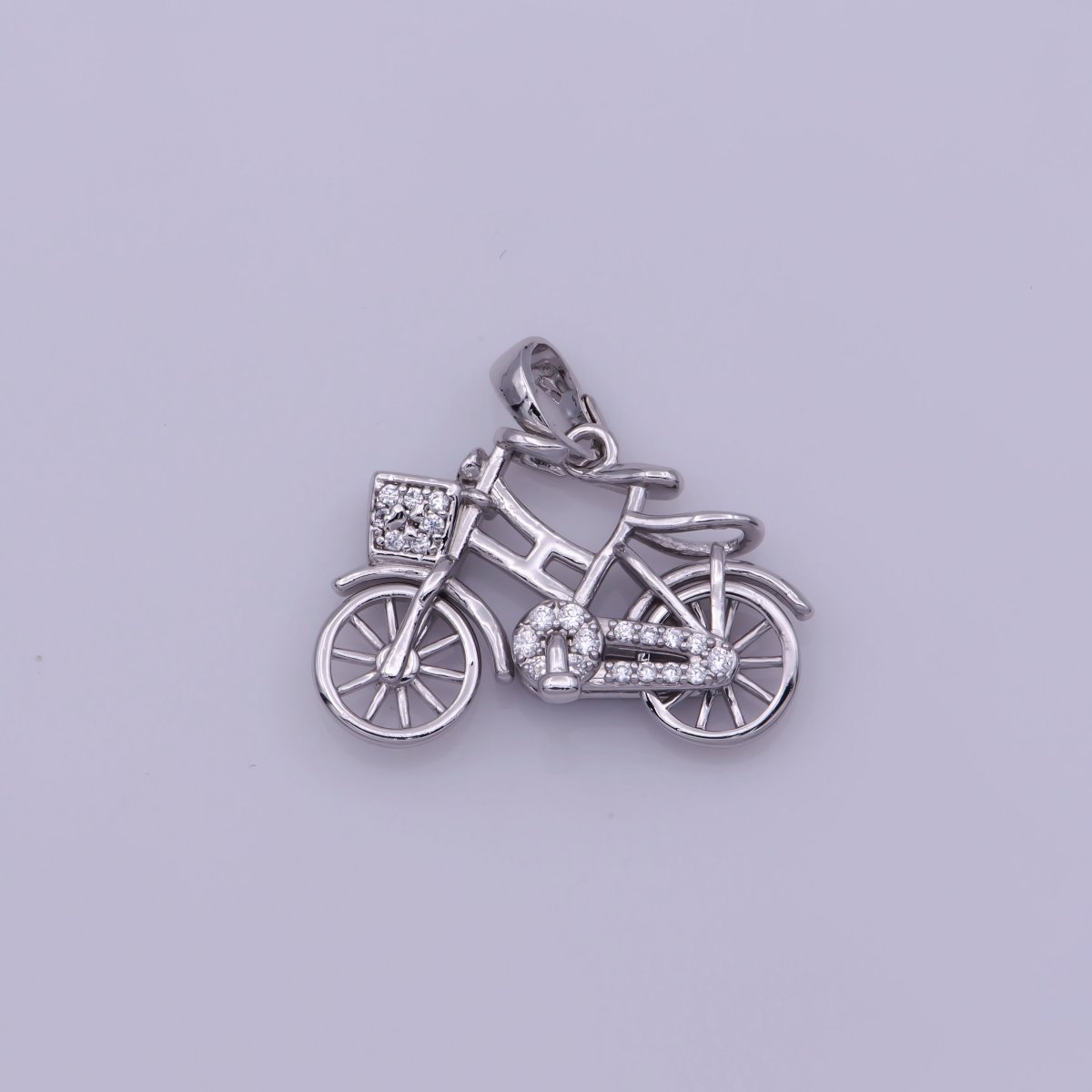 On Sale! CLEARANCE! White Gold Filled, 18K Gold Filled Bicycle Necklace PENDANT, Micro Pave CZ Outdoor Sport Charm, Girl Necklace Findings For Jewelry Making I-228