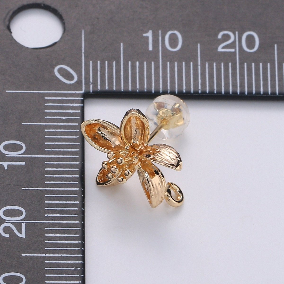 Orchid Flower Stud Earring Gold Vermeil Floral Earring Jewelry Component for Christmas Gift K-399