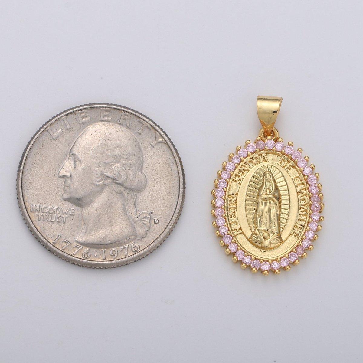 Overstock Clearance 24k Gold Filled Virgin Mary Pendant Necklace Pink Micro Pave Virgen de Guadalupe Medallion Pendant for Necklace Religious Jewelry Supply I-649 I-650