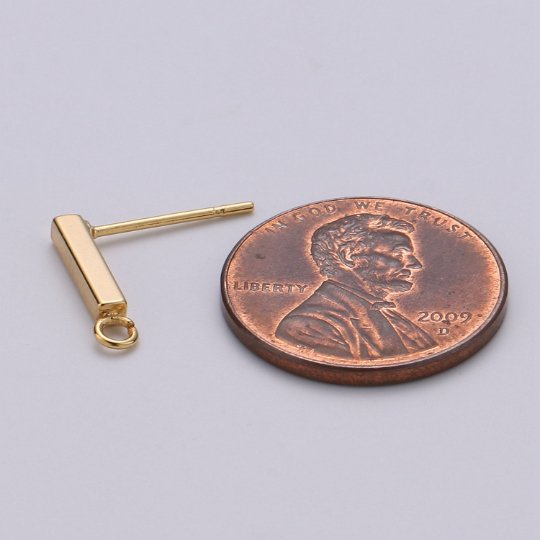 Overstock Rectangle Ear Stud w/ Open link 14K gold Filled Earring Nickel free Minimalist Earring making post, Jewelry making Supply K-846