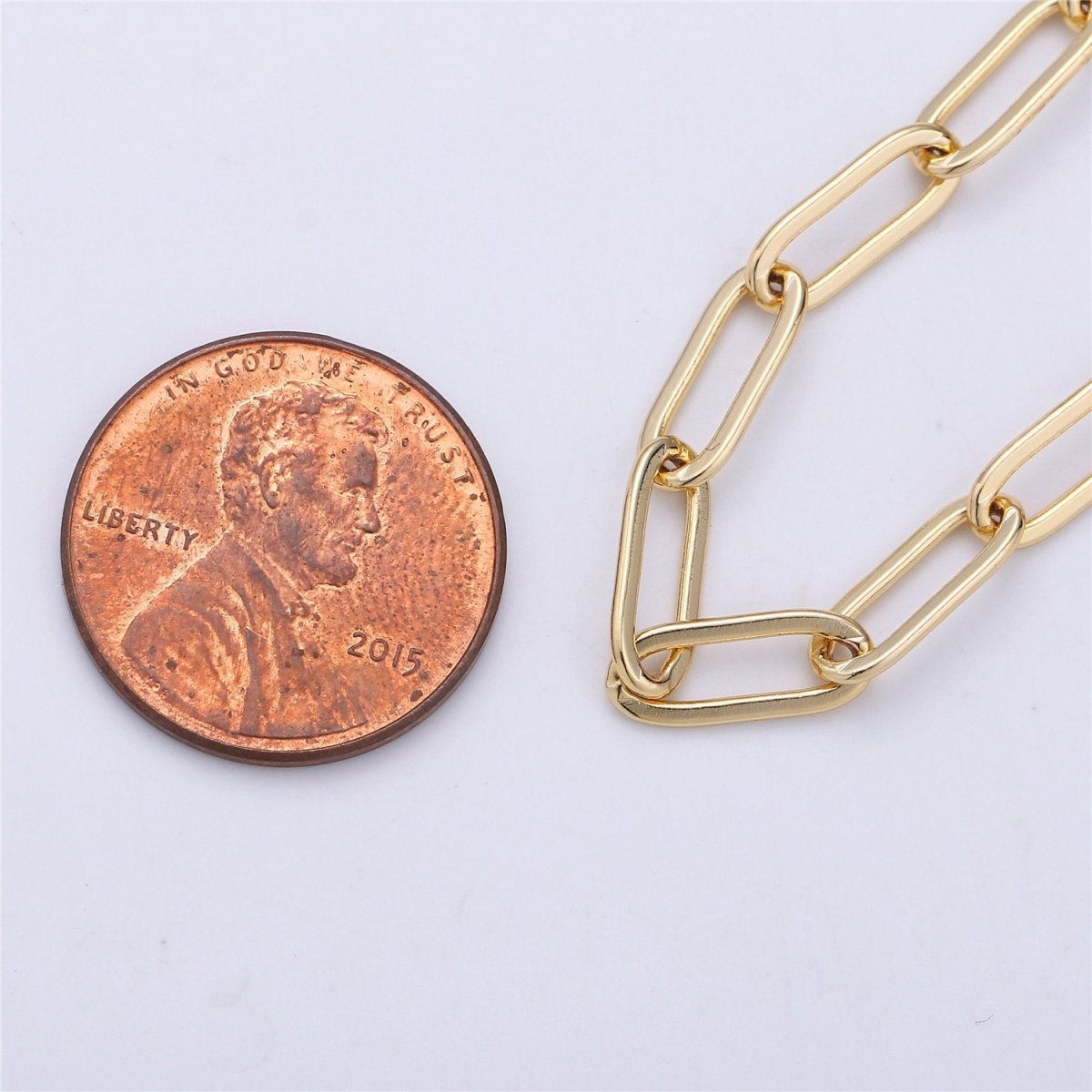 Paperclip Chain Necklace, 14X5mm 18K Gold Filled Long Oval Rectangle PAPER CLIP Chain 1 yard, Lead, Nickel Free Unfinished Link Chain | ROLL-001