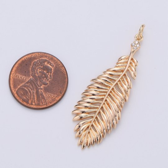 Peacock Feather Charm 16K Gold Filled Animal Feather Charm for Necklace Earring DIY Jewelry Component for Christmas Gift D-312