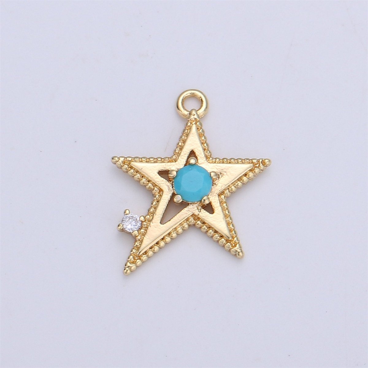 Pink Blue Clear Cubic star charm, 1 piece, 13x16mm 16K gold plated brass, CZ, Nickel free, Rock Star charm for Necklace Earring I-331