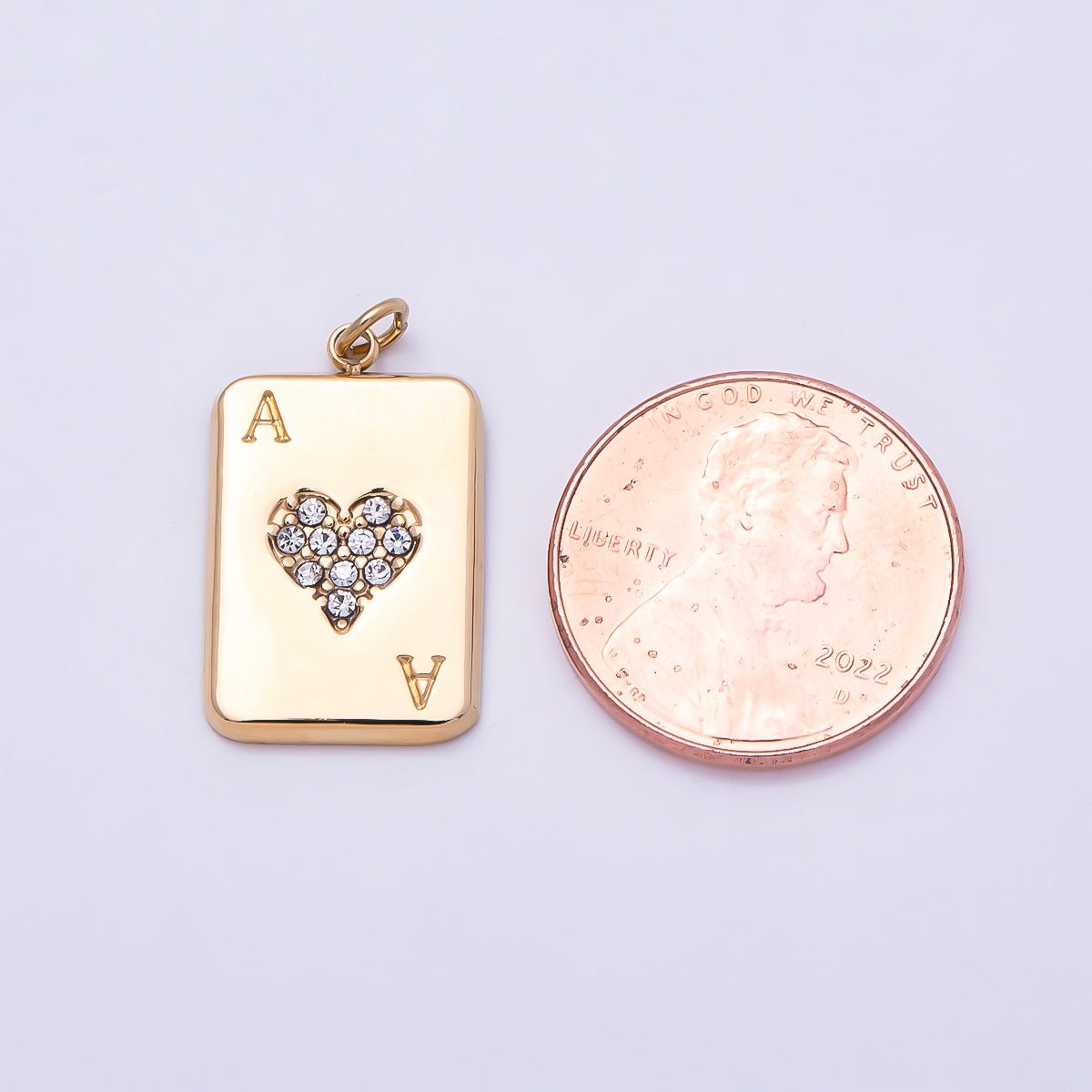 PVD Gold Stainless Steel 20mm Micro Paved CZ Ace of Heart Card Game Charm | Charms-01028