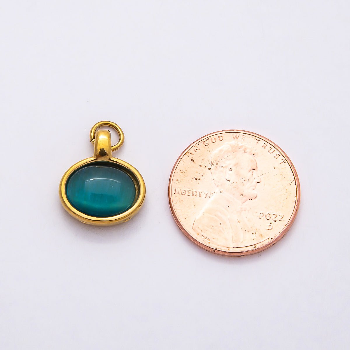 PVD Stainless Steel 14mm Turquoise, Peridot Cabochon Gemstone Oval Charm | Charms-00804 Charms-00805