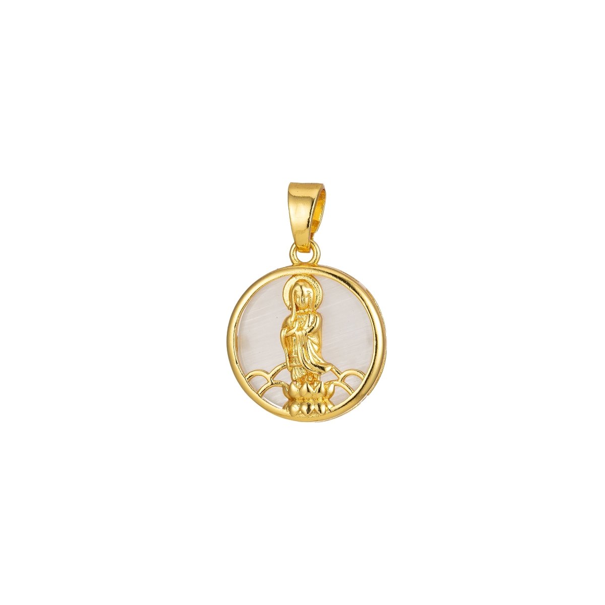 14K Gold Filled Quan Yin Pendant Buddha Kuan Yin Dainty Round Religious Pendant | J296 - J300