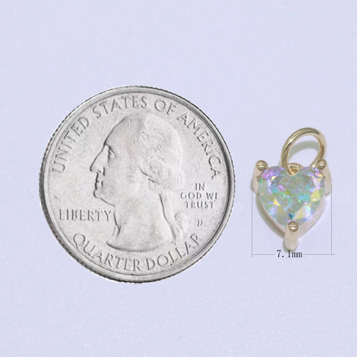 Rainbow Heart CZ Pendant, Opalescent CZ Charm, Aurore Boreale Cubic Zirconia charm, Jewelry Gold Filled E-918