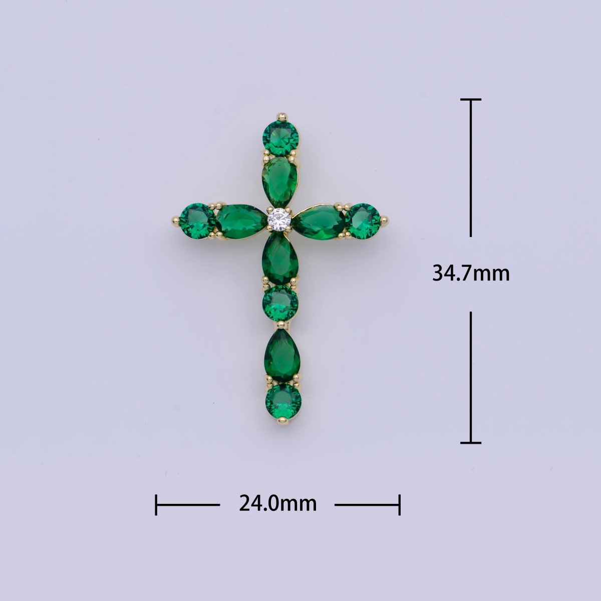 Religious Gold Cross Blue/Green Round Teardrop Cubic Zirconia Pendant Slider For Necklace | X-500 X-501