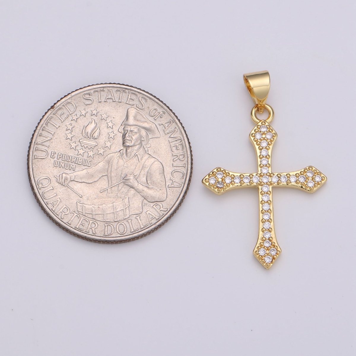 Rhodium Plated, 14K Gold Filled Cubic Zirconia Pave Cross Charm, Silver Cross Pendant CZ Micro Pave Cross, Ornate Cross Pendant, CZ Cross Layer Necklace, Elegance Cross, Cubic Zirconia Necklace Pendant Charm Bails Findings for Jewelry Making H-188