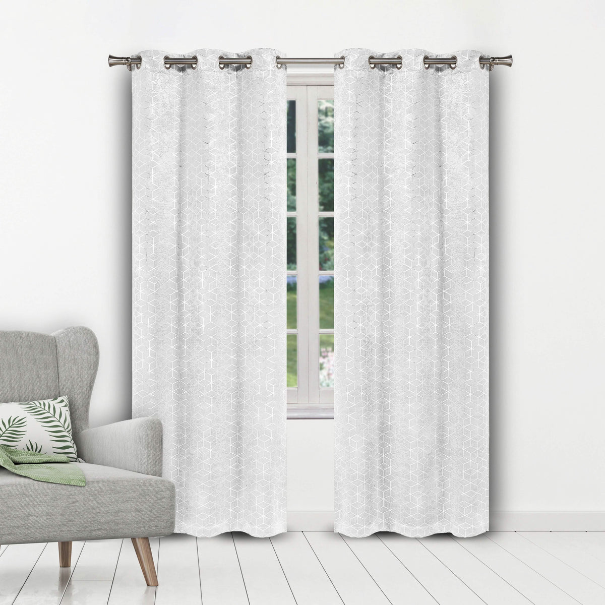 Set of 2: Geometric Print Blackout Grommet Curtain Pair Panel
