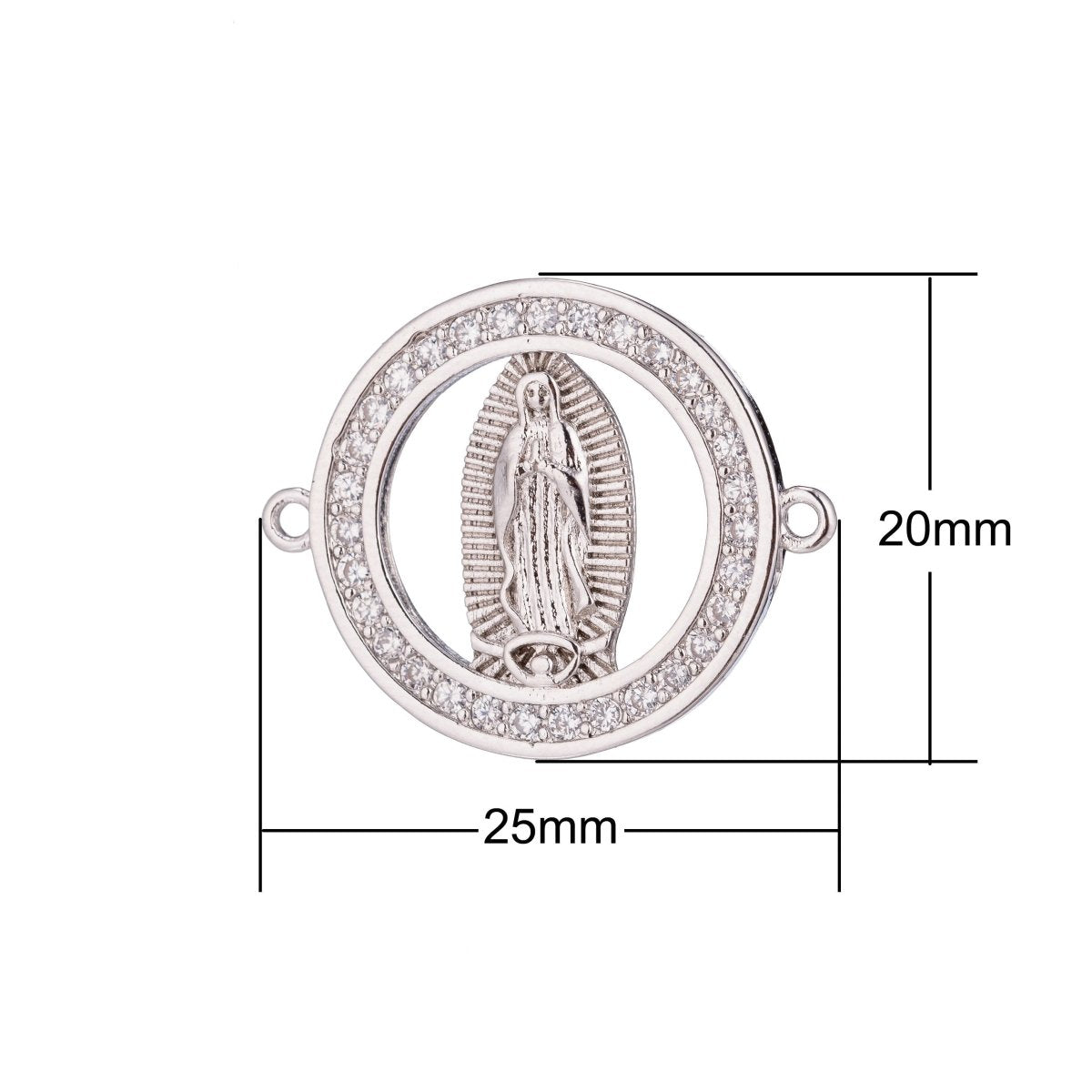 Silver Circle Mother Mary Blessed Holy Mother of Jesus Religious Cubic Zirconia Bracelet Charm Bead Finding Connector For Jewelry Making F-249