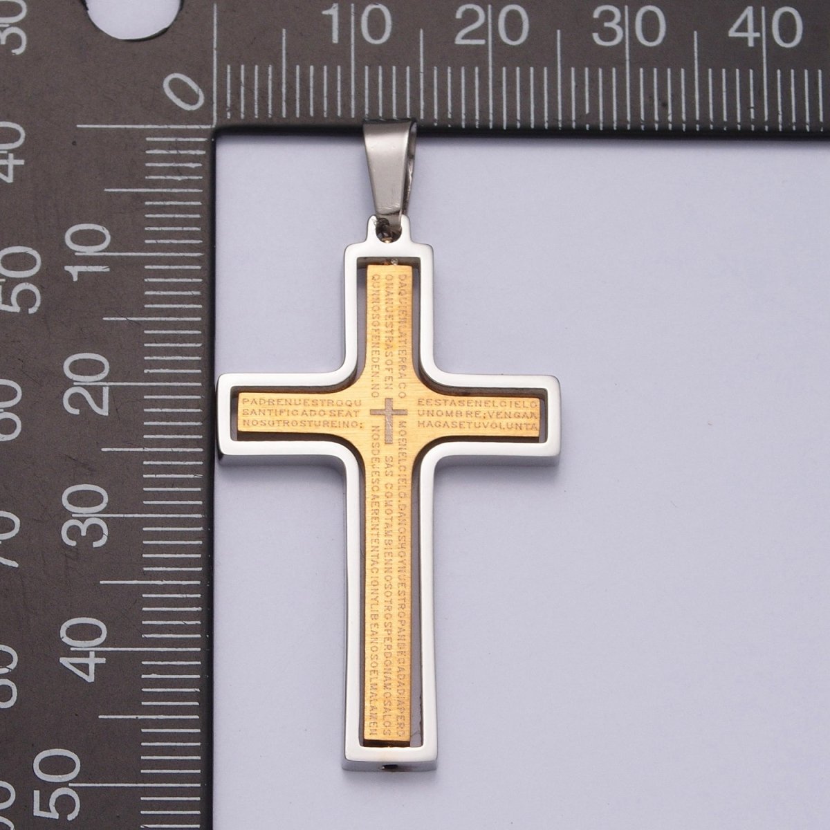 Sleek Steel Unisex Cross Necklace Pendant | Gold Cross Padre Nuestro for Men and Women | Lords Prayer Cross Pendant, Religious Medals, Our Father Pendant, Catholic Pendant, X-635 X-636