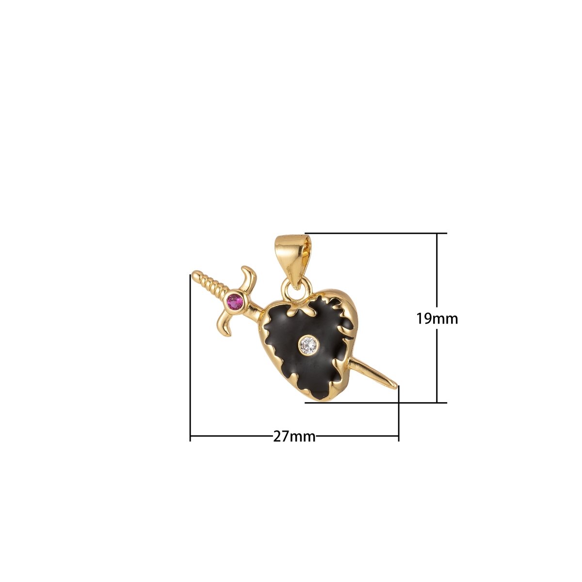 Small Gold Cross Dagger Heart Sword black Pendant Jewelry Supply Charm component Enamel Dainty Charm