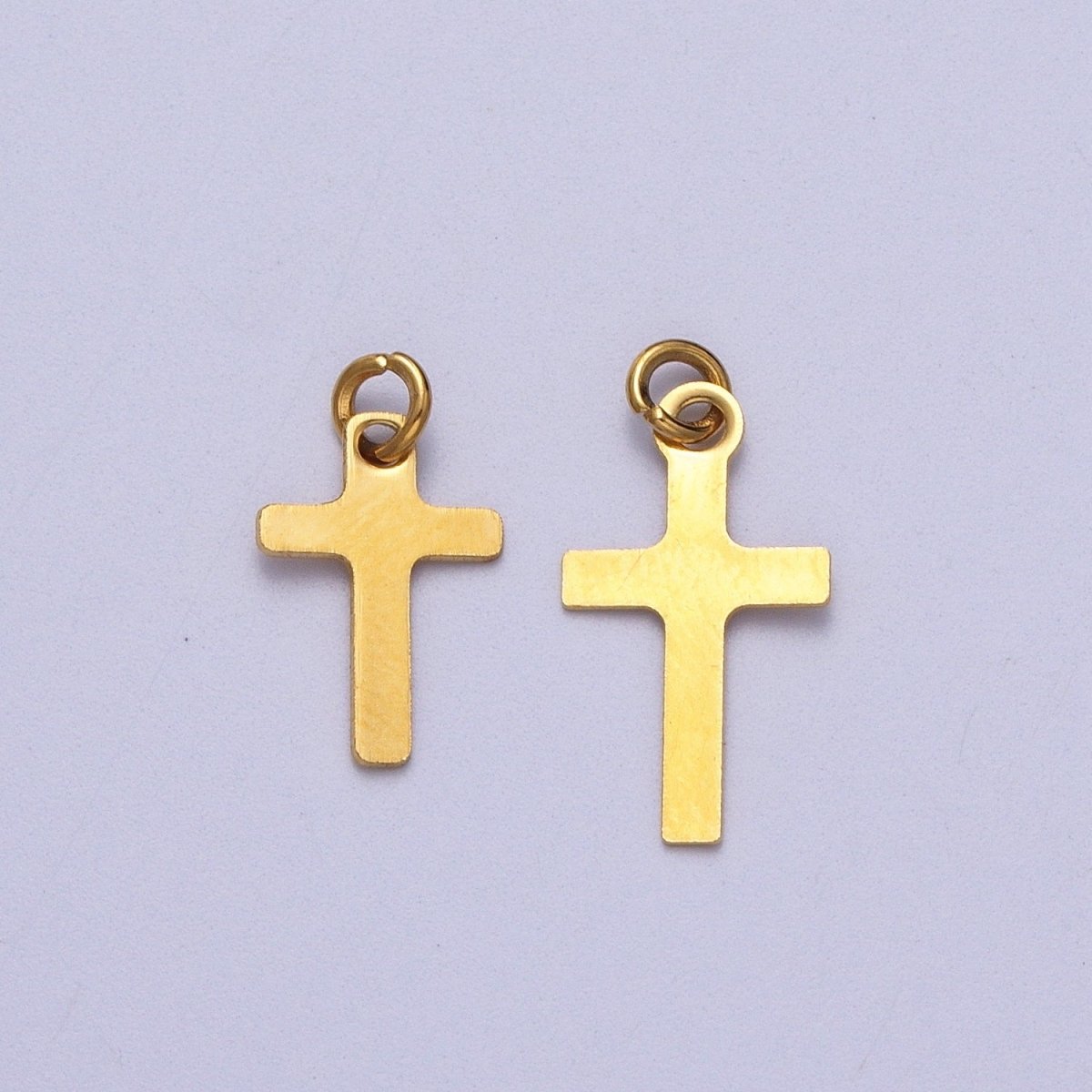Stainless Steel 14.5mm Gold Religious Cross Minimalist Mini Charm | C-392 C-393