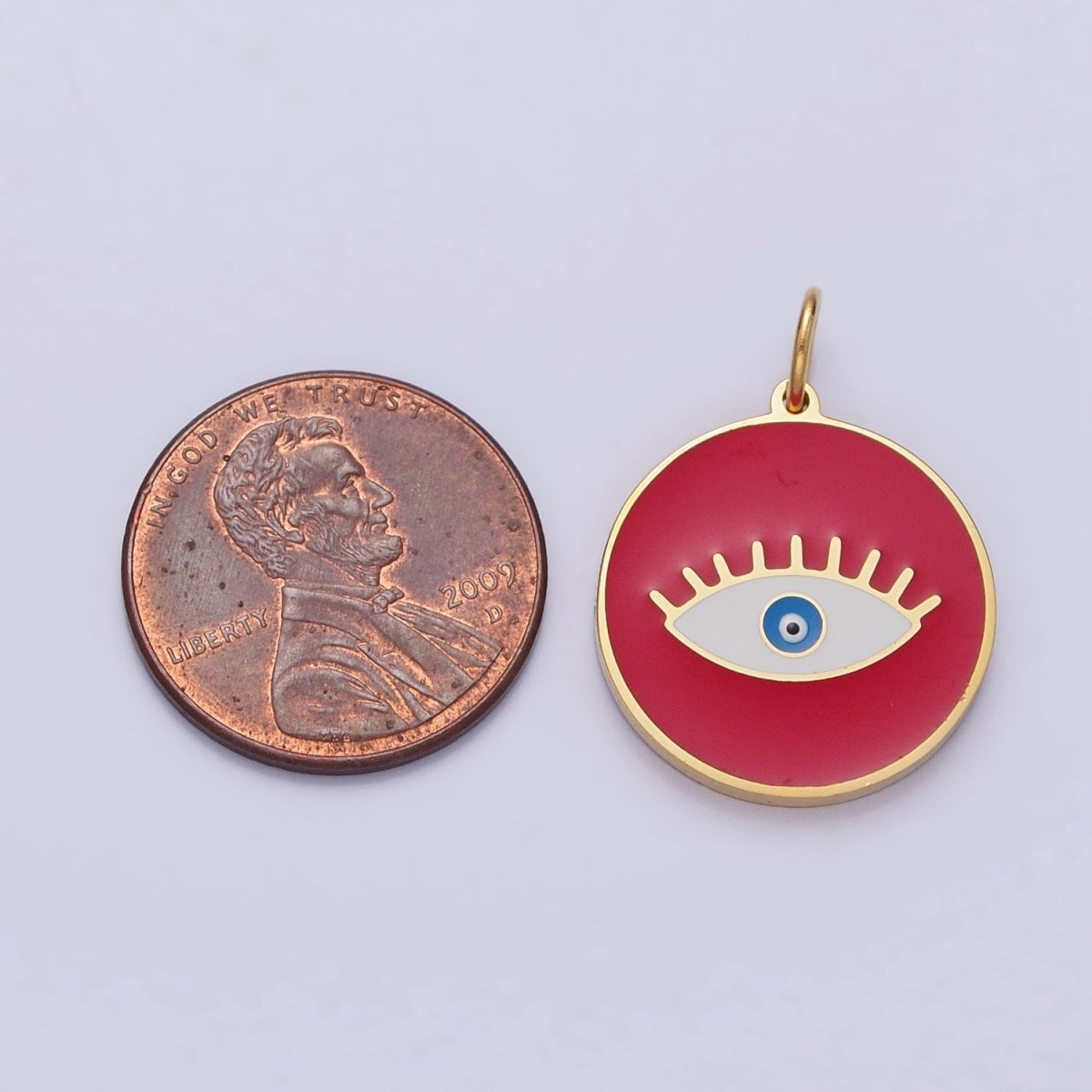 Stainless Steel Blue-Eyed Evil Eye White, Black, Red Round Charm in Gold & Silver | P-1222 P-1223 P-1224