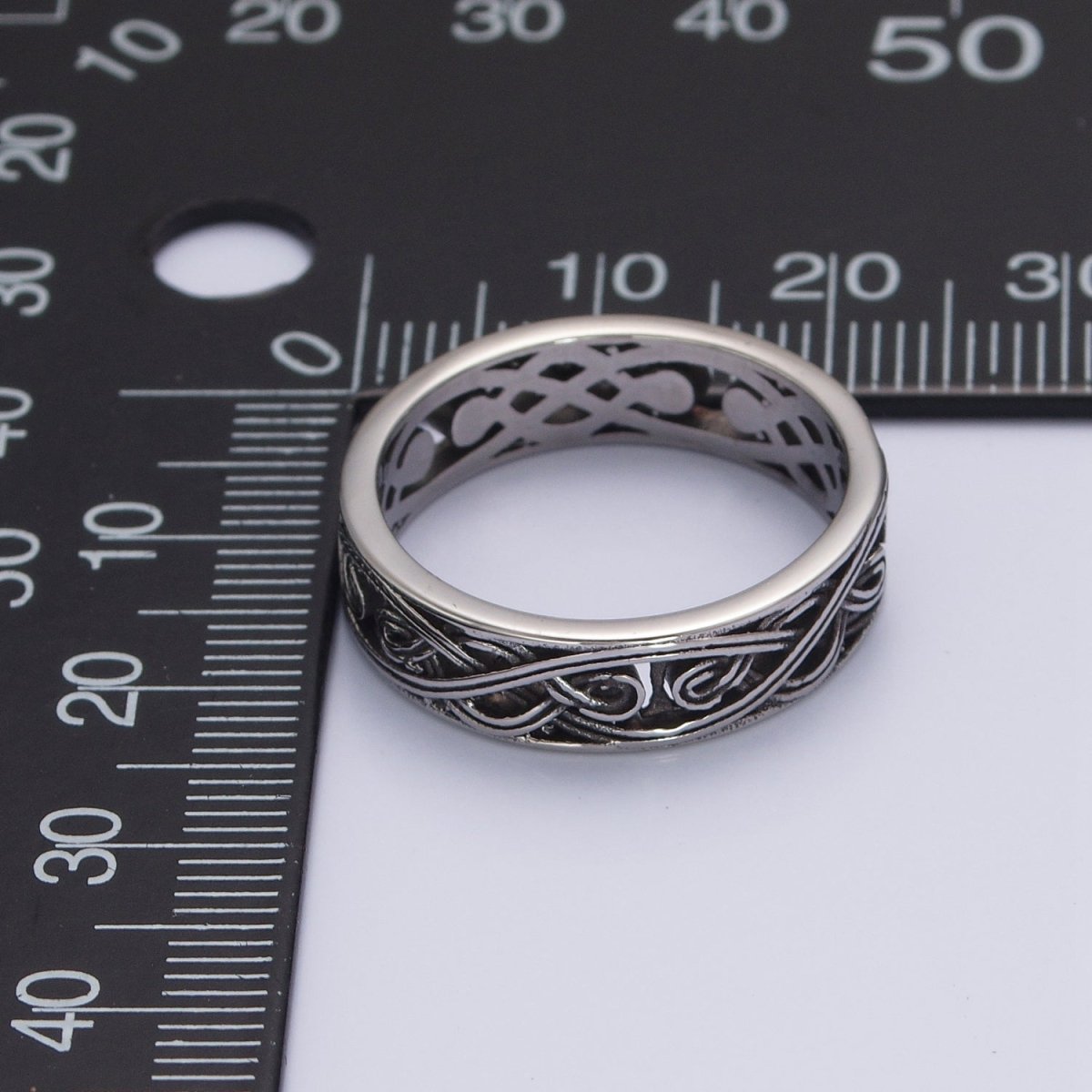 Stainless Steel Celtic Knot Chain Silver Band Biker Ring O-846