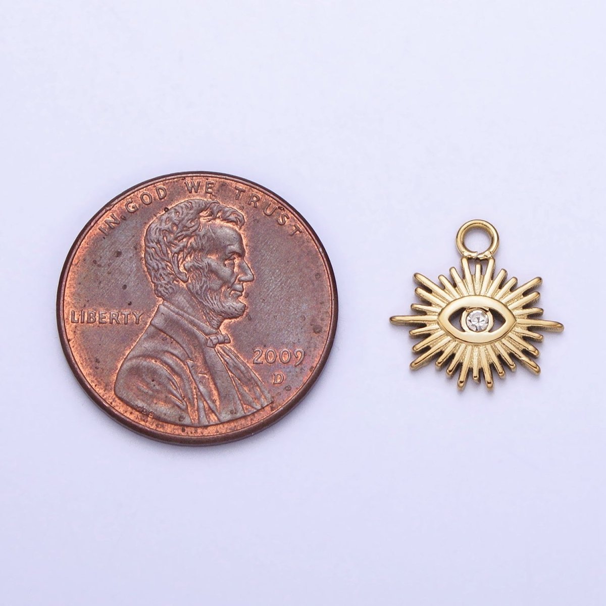 Stainless Steel Clear CZ Evil Eye Sunburst Protection Charm in Gold & Silver | P-888