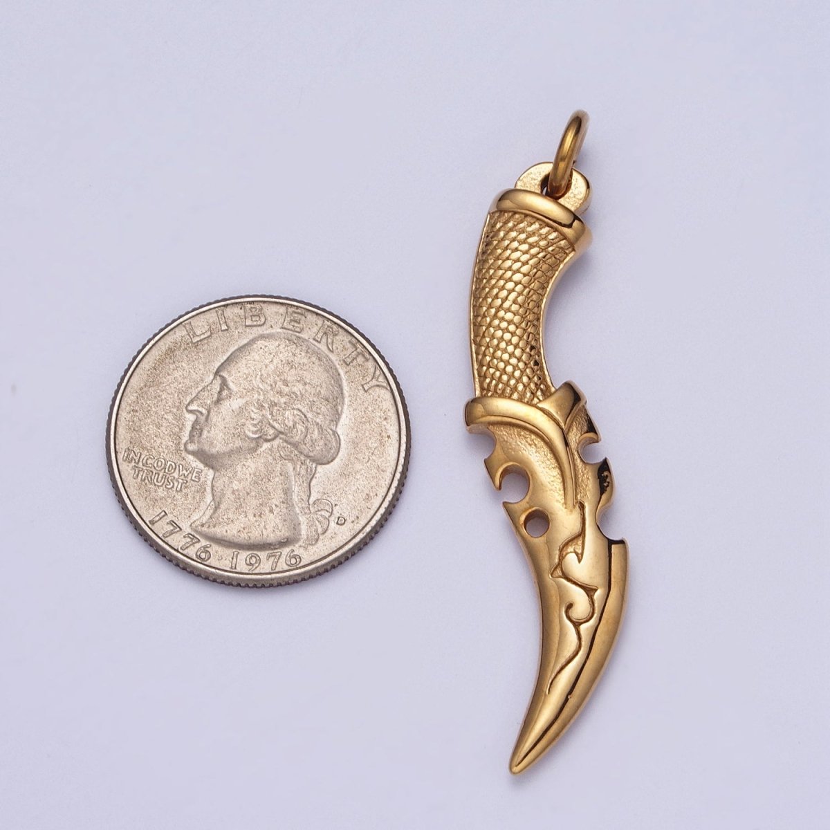 Stainless Steel Curved Engraved Dagger Knife Charm in Gold & Silver J-460 J-461
