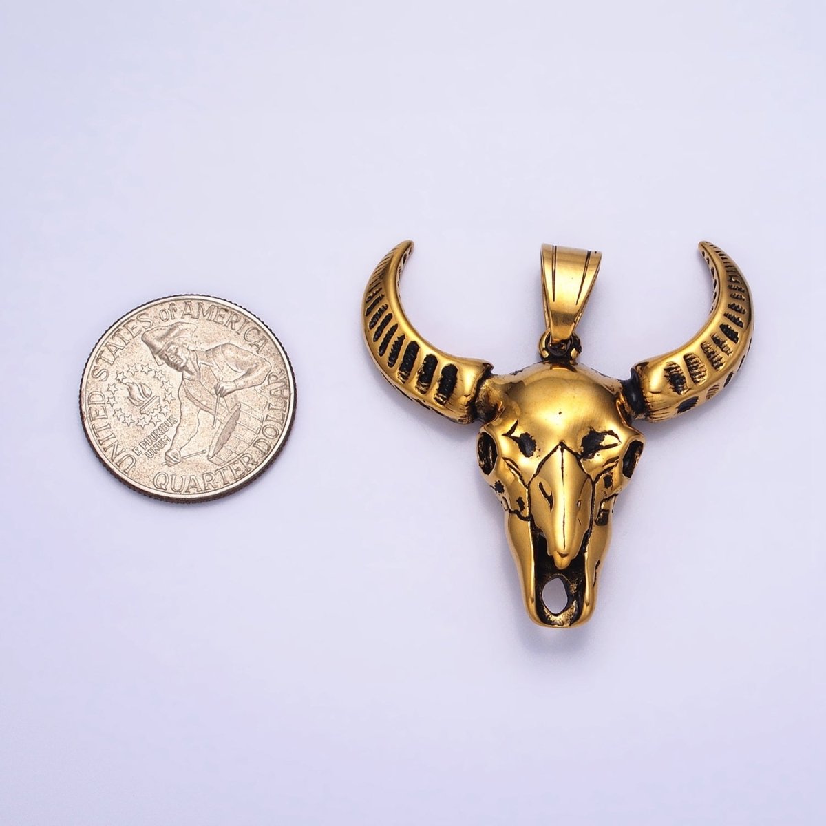 Stainless Steel Curved Long Horned Bull Head Animal Men's Gold, Silver Pendant | P-1142