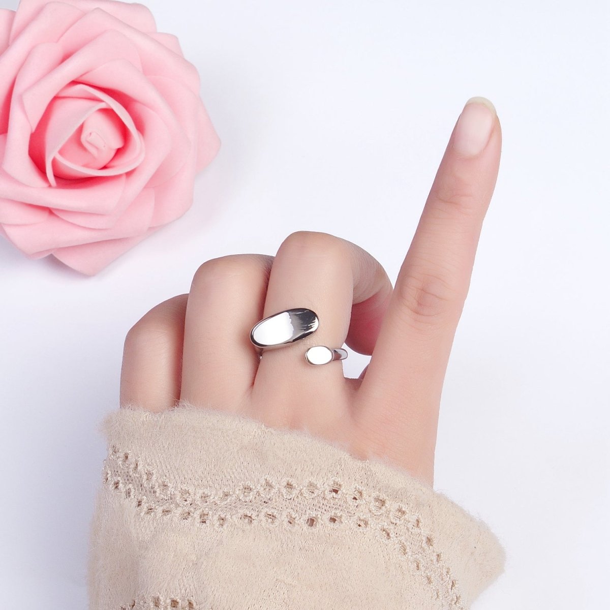 Stainless Steel Flat Oval Double Chubby Claw Open Band Ring in Gold & Silver | O-1773~O-1780