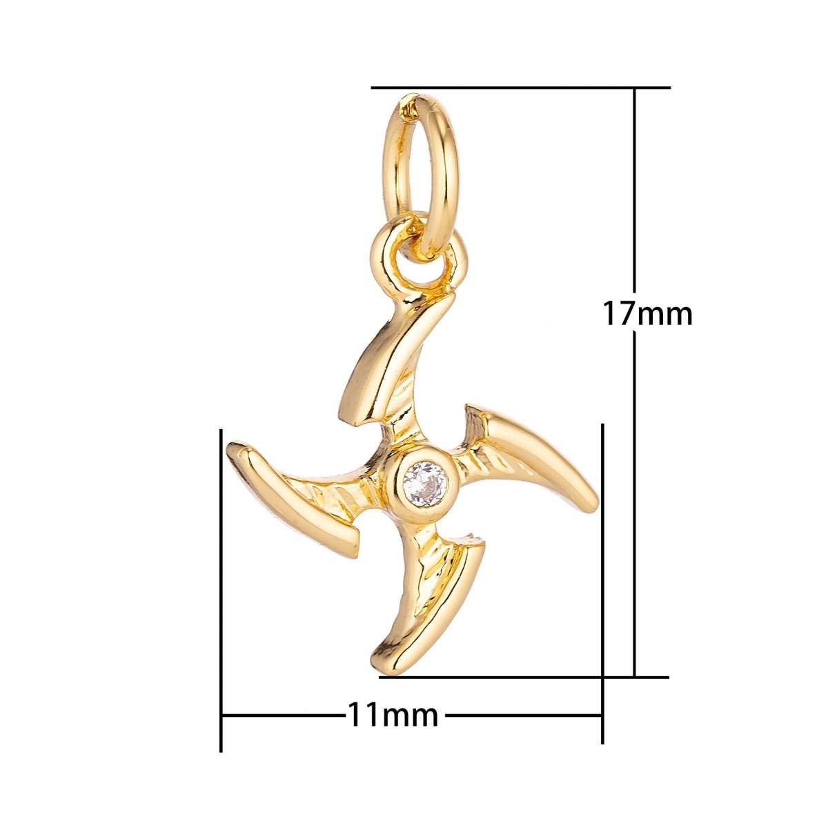 Stainless Steel Gold Silver Pinwheel Dainty Shuriken Ninja Star Cubic Zirconia Bracelet Charm Necklace Pendant Findings for Jewelry Making E-650