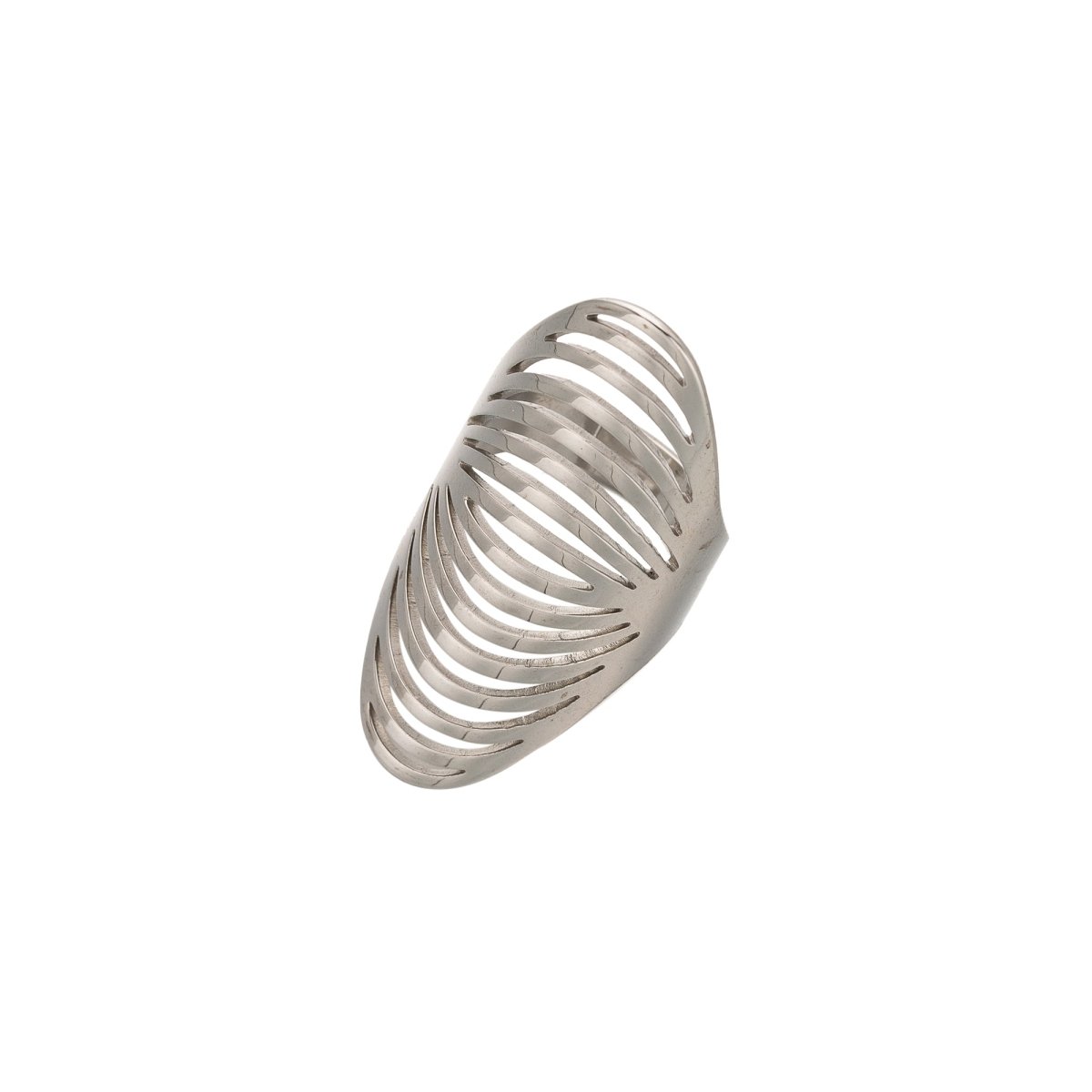 Stainless Steel Open Geometric Ribbed Ring in Gold & Silver | RINGS-00206 RINGS-00207