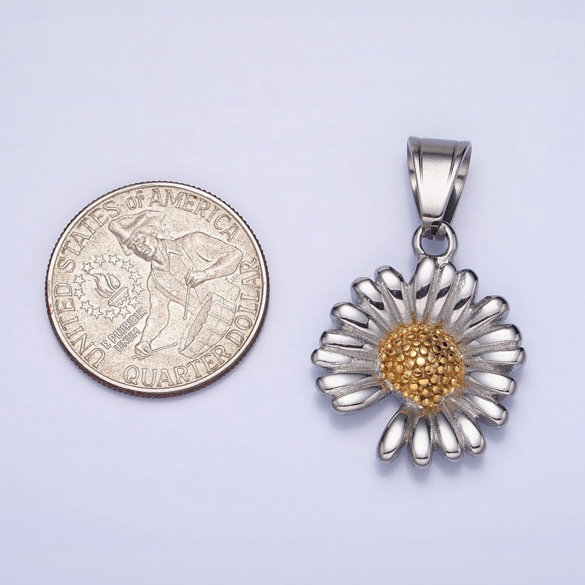 Stainless Steel Sunflower Nature Plant Mixed Metal Pendant | P1155