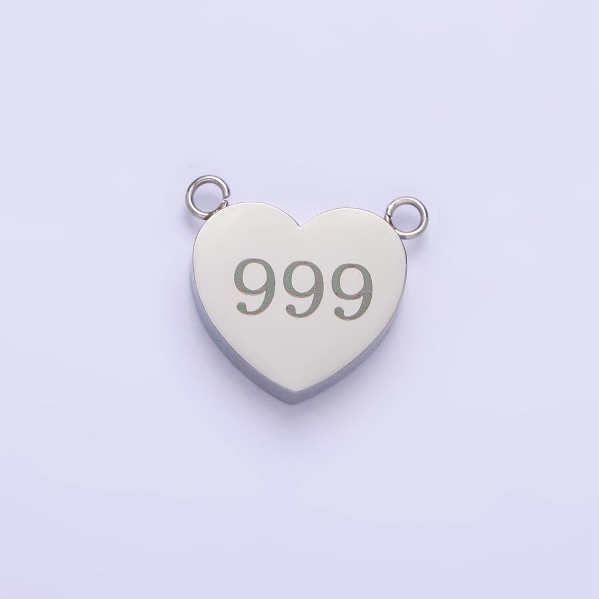 Stainless Steel White Gold Filled Angel Number Numerology Engraved Heart Connector | P-557-P-565