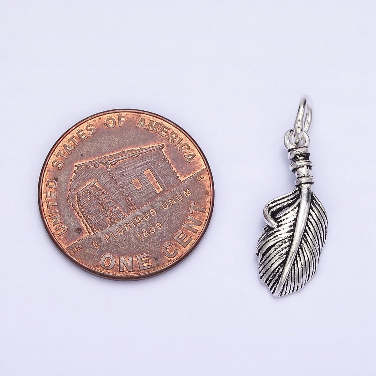 Sterling Silver S925 Curved Line-Textured Natural Long Palm Leaf Charm | SL-286
