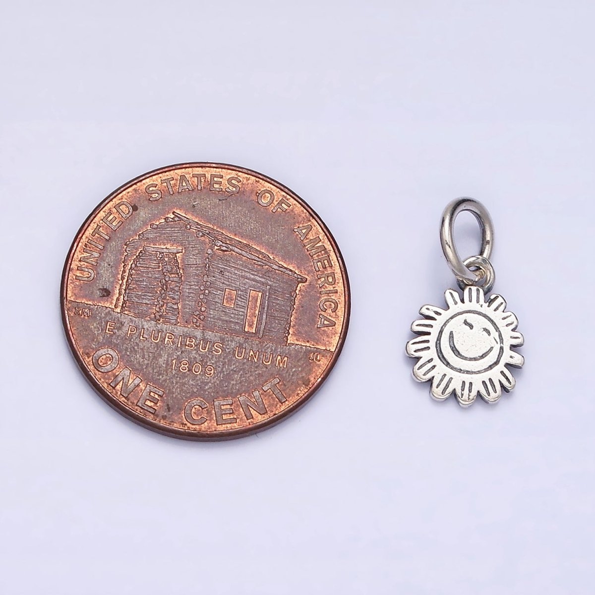 Sterling Silver S925 Round Smiley Face Celestial Sun Flower Charm | SL-275