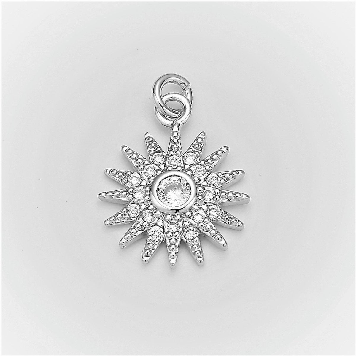 Tiny Celestial Pendant Gold Clear Micro Pave Mini Sun Sunburst StarBURST Sun Sunburst Charm Dainty Jewelry Charm Cubic Zirconia D-194 N-179